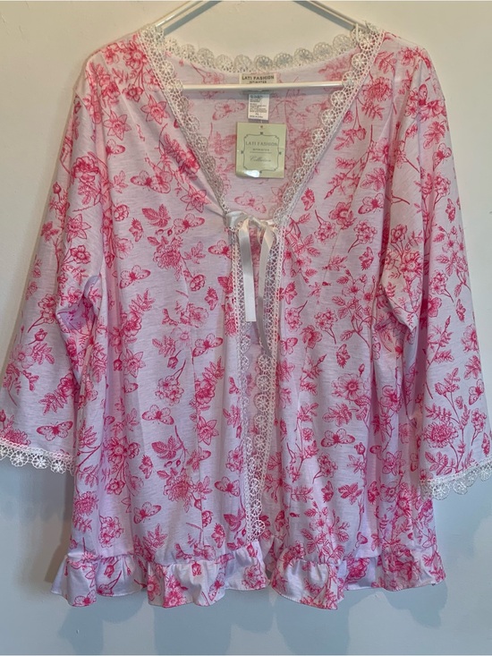 Lati Fashion Sweaters - French Country Intimates Pink Floral Butterfly Bed Jacket Loungewear Cardigan